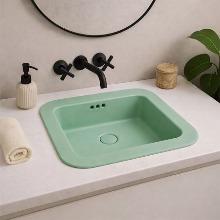 Waschbecken, Verde Mint Mat, Power Color, halb eingebaut, ohne Hahnloch, Sanitärkeramik, 60 x 44 cm, Monza