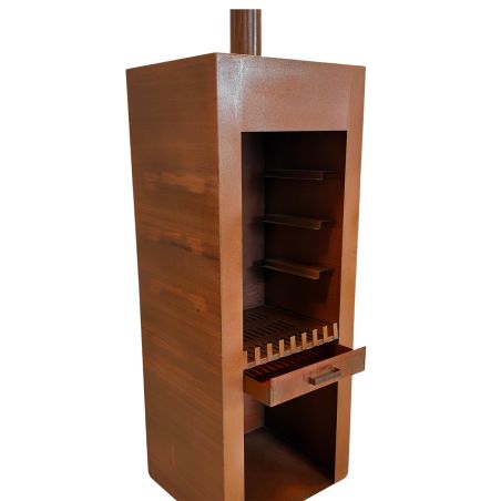 Kamin mit Grill, Gartenkamin, Rost, 1,5 mm Cortenstahl, Stauraum für Holz, 60 x 50 x 150 cm, Atlas