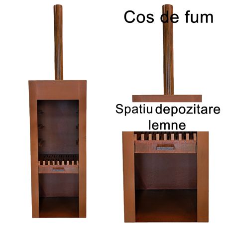 Kamin mit Grill, Gartenkamin, Rost, 1,5 mm Cortenstahl, Stauraum für Holz, 60 x 50 x 150 cm, Atlas