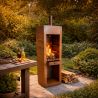 Kamin mit Grill, Gartenkamin, Rost, 1,5 mm Cortenstahl, Stauraum für Holz, 60 x 50 x 150 cm, Atlas