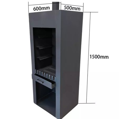 Kamin mit Grill, schwarz, Gartenkamin, 60 x 50 x 150 cm, 1,5 mm Cortenstahl, Stauraum für Holz, Atlas