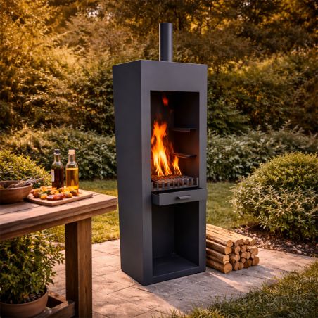 Kamin mit Grill, schwarz,...