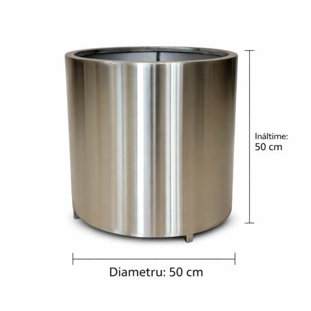 Zylindrischer Blumenkasten, Durchmesser 50, 70, 100 cm, Edelstahl 1 mm, matt verchromt, Polaris