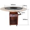 Grill mit Gusseisenplatte Aurelius, Corten 2 mm, Eichenholzplatte, Holzfach, Griff und Lenkrollen, Ø101xH100 cm