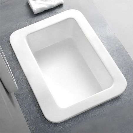 Waschbecken, glänzend weiß, halb eingelassen, ohne Armaturenloch, Sanitärkeramik, 60x44 cm, Monza