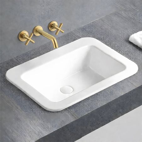 Waschbecken, glänzend weiß, halb eingelassen, ohne Armaturenloch, Sanitärkeramik, 60x44 cm, Monza