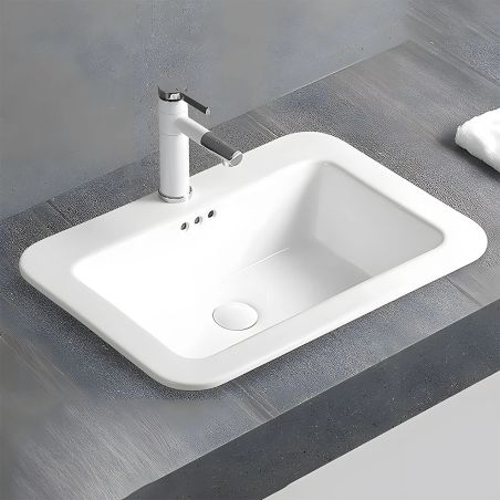 Waschbecken, glänzend weiß, halb eingelassen, mit Armaturenloch, Sanitärkeramik, 60x44 cm, Monza
