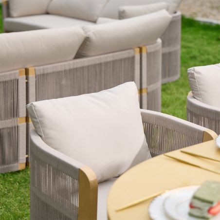 Gartenmöbel-Set, 6 Stühle, ausziehbarer Tisch, für Terrasse, Garten, aus Aluminium und Seilgeflecht, inklusive Kissen, Riviera
