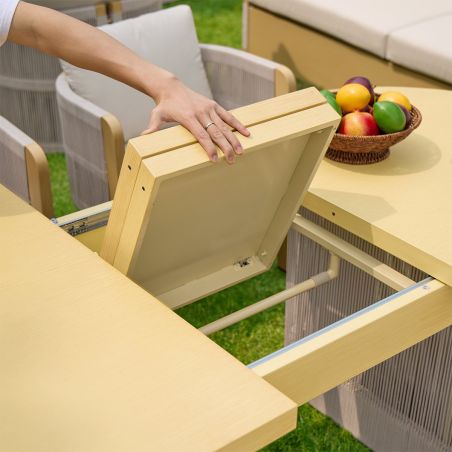 Gartenmöbel-Set, 6 Stühle, ausziehbarer Tisch, für Terrasse, Garten, aus Aluminium und Seilgeflecht, inklusive Kissen, Riviera