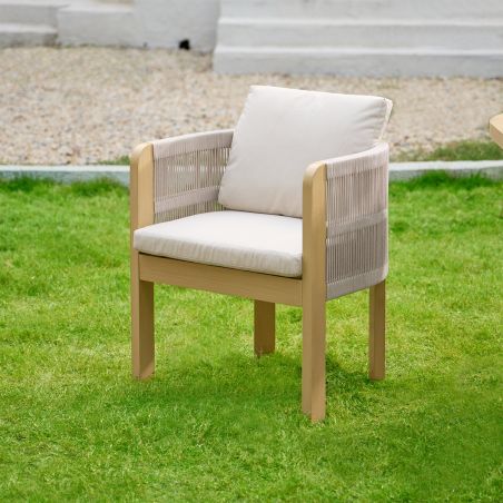 Gartenmöbel-Set, 6 Stühle, ausziehbarer Tisch, für Terrasse, Garten, aus Aluminium und Seilgeflecht, inklusive Kissen, Riviera