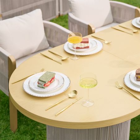 Gartenmöbel-Set, 6 Stühle, ausziehbarer Tisch, für Terrasse, Garten, aus Aluminium und Seilgeflecht, inklusive Kissen, Riviera