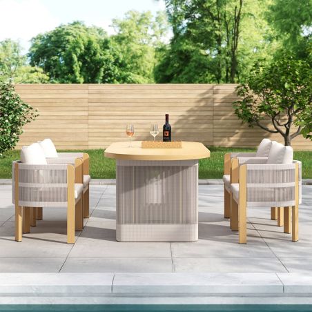 Gartenmöbel-Set, 6 Stühle, ausziehbarer Tisch, für Terrasse, Garten, aus Aluminium und Seilgeflecht, inklusive Kissen, Riviera