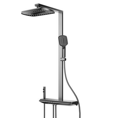 Dusch- und Badewannensystem, 2 Handbrausen, Armatur mit Piano-Tasten, 3 Funktionen, Wandmontage, Stahl, Gun Grey, Serano