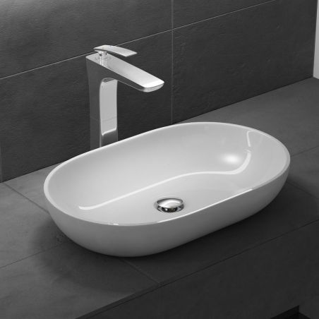 Waschbecken EGO 808, Weiß, glänzend, 54 x 34 cm, Aufsatzmontage, Marmor-Verbundwerkstoff