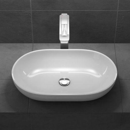 Waschbecken EGO 808, Weiß, glänzend, 54 x 34 cm, Aufsatzmontage, Marmor-Verbundwerkstoff