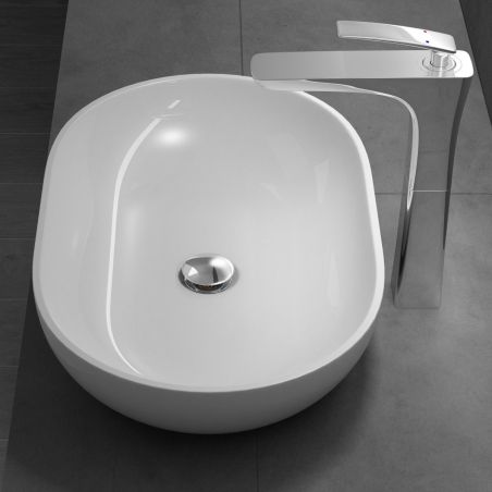 Waschbecken EGO 808, Weiß, glänzend, 54 x 34 cm, Aufsatzmontage, Marmor-Verbundwerkstoff