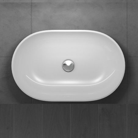 Waschbecken EGO 808, Weiß, glänzend, 54 x 34 cm, Aufsatzmontage, Marmor-Verbundwerkstoff