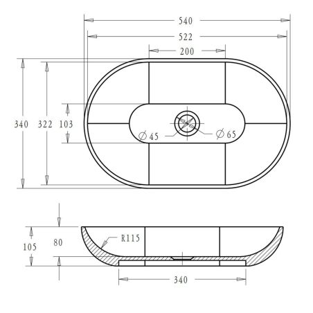 Waschbecken EGO 808, Weiß, glänzend, 54 x 34 cm, Aufsatzmontage, Marmor-Verbundwerkstoff
