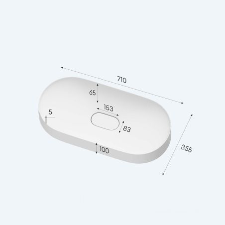 Waschbecken EGO 826, Mattweiß, verdeckter Abfluss, 71 x 35,5 cm, Marmor-Verbundwerkstoff, Aufsatzmontage