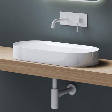 Waschbecken EGO 826, Mattweiß, verdeckter Abfluss, 71 x 35,5 cm, Marmor-Verbundwerkstoff, Aufsatzmontage