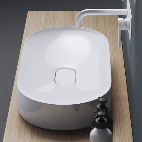 Waschbecken EGO 826, Mattweiß, verdeckter Abfluss, 71 x 35,5 cm, Marmor-Verbundwerkstoff, Aufsatzmontage