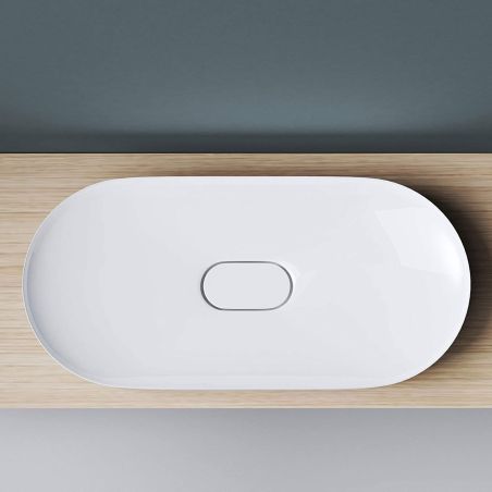 Waschbecken EGO 826, Weiß, glänzend, verdeckter Abfluss, 71 x 35 cm, Marmor-Verbundwerkstoff, Aufsatzmontage