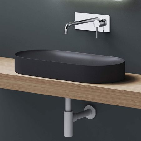 Waschbecken EGO 826, Anthrazit matt, verdeckter Abfluss, 71 x 35,5 cm, Marmor-Verbundwerkstoff, Aufsatzmontage