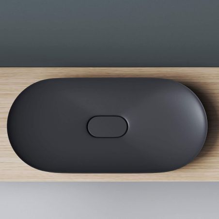 Waschbecken EGO 826, Anthrazit matt, verdeckter Abfluss, 71 x 35,5 cm, Marmor-Verbundwerkstoff, Aufsatzmontage