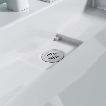 Doppelwaschbecken EGO19, Weiß, glänzend, 120 cm, Marmor-Verbundwerkstoff, Wand- oder Aufsatzmontage, mit einem Armaturenloch