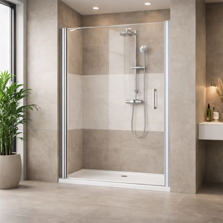 Duschtür EGO-24, teilweise sandgestrahlt, Öffnungswinkel 180°, Breite 90–100 cm, Nano-Easy-Clean-Beschichtung