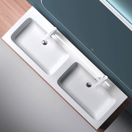 Doppelwaschbecken EGO 830, Weiß, matt, 140 x 48 cm, Aufsatz- oder Hängemontage, Marmor-Verbundwerkstoff, zwei Armaturenlöchern