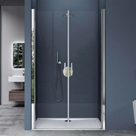 Duschtür EGO-24D, 6 mm Sicherheitsglas, transparent, 180°-Öffnung, 80–85–100–140 cm, Nano-Easy-Clean-Beschichtung