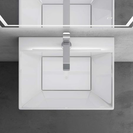 Waschtisch EGO 40, Weiß, glänzend, 60 x 45 x 90 cm, Standmodell, Marmor-Verbundwerkstoff, mit Armaturenloch