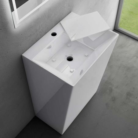 Waschtisch EGO 40, Weiß, glänzend, 60 x 45 x 90 cm, Standmodell, Marmor-Verbundwerkstoff, mit Armaturenloch