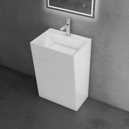 Waschtisch EGO 40, Weiß, glänzend, 60 x 45 x 90 cm, Standmodell, Marmor-Verbundwerkstoff, mit Armaturenloch