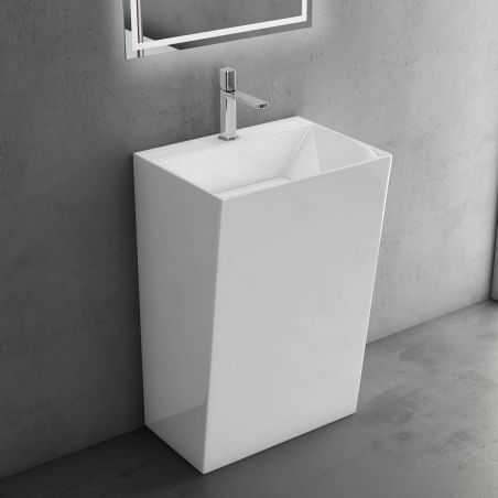 Waschtisch EGO 40, Weiß, glänzend, 60 x 45 x 90 cm, Standmodell, Marmor-Verbundwerkstoff, mit Armaturenloch