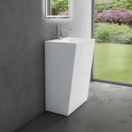 Waschtisch EGO 40, Weiß, glänzend, 60 x 45 x 90 cm, Standmodell, Marmor-Verbundwerkstoff, mit Armaturenloch