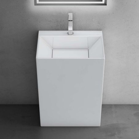 Waschtisch EGO 40, Weiß, glänzend, 60 x 45 x 90 cm, Standmodell, Marmor-Verbundwerkstoff, mit Armaturenloch