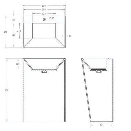 Waschtisch EGO 40, Weiß, glänzend, 60 x 45 x 90 cm, Standmodell, Marmor-Verbundwerkstoff, mit Armaturenloch