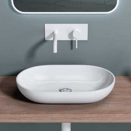 Waschbecken EGO 808, Weiß, matt, 54 x 34 cm, Aufsatzmontage, Marmor-Verbundwerkstoff