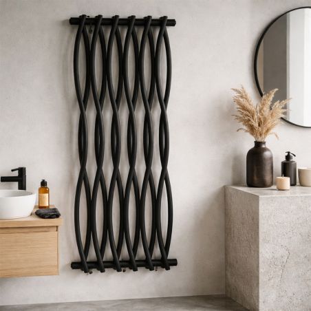 Dekorativer Heizkörper, mattschwarz, 120 x 50 cm, 506 W, 12 Heizelemente, Stahl, für Bad oder Wohnzimmer, Emre
