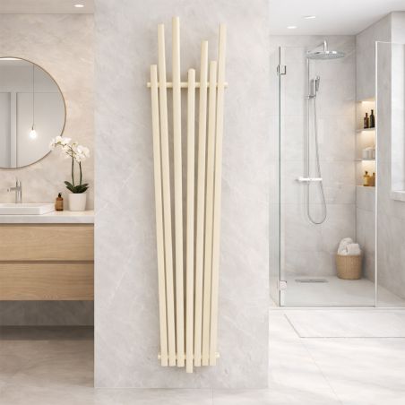 Heizkörper, cremefarben, 180 x 42 cm, 687 W, 6 Elemente, Stahl, modernes Design, Enes