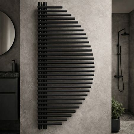 Heizkörper, Handtuchhalter aus Stahl, 33 Lamellen, 585 W, 125 x 50 cm, Mattschwarz, Brisa Blanca