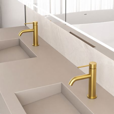 Waschbeckenarmatur, Mattgold, mit Perlator, Edelstahl, Waschbeckenmontage, Fino