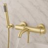 Badewannenarmatur, Wandmontage, Stahl, Handbrause, Mattgold, Fino