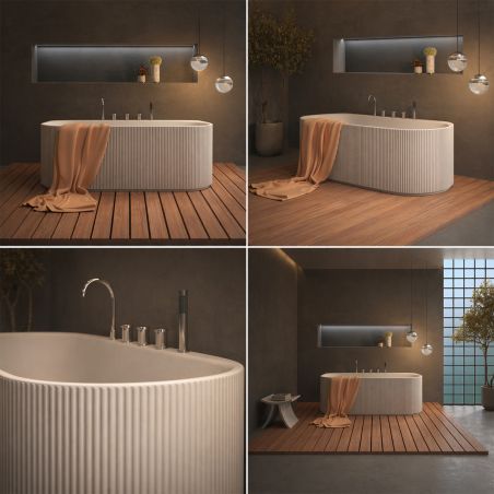 Freistehende Badewanne, 170x80 cm, mit Armatur und Ablaufventil, uchtung  Acryl, Hochglanz Weiß, Eden