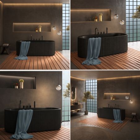 Freistehende Badewanne, 170x80 cm, mit Armatur und Ablaufventil, Acryl, Mattschwarz, Eden