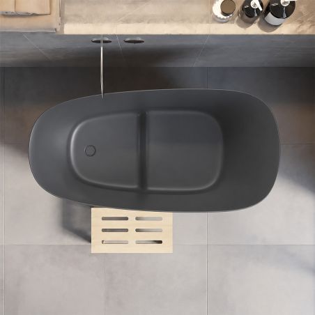 Japanische Badewanne, Mineralverbund, MatteAnthracite, 120x58 cm, Wärmeisolierung, Abfluss inklusive, Freistehend, Sakura