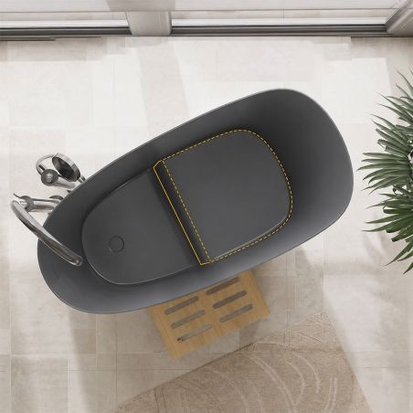 Japanische Badewanne, Mineralverbund, MatteAnthracite, 120x58 cm, Wärmeisolierung, Abfluss inklusive, Freistehend, Sakura