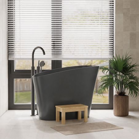 Japanische Badewanne, Mineralverbund, MatteAnthracite, 120x58 cm, Wärmeisolierung, Abfluss inklusive, Freistehend, Sakura